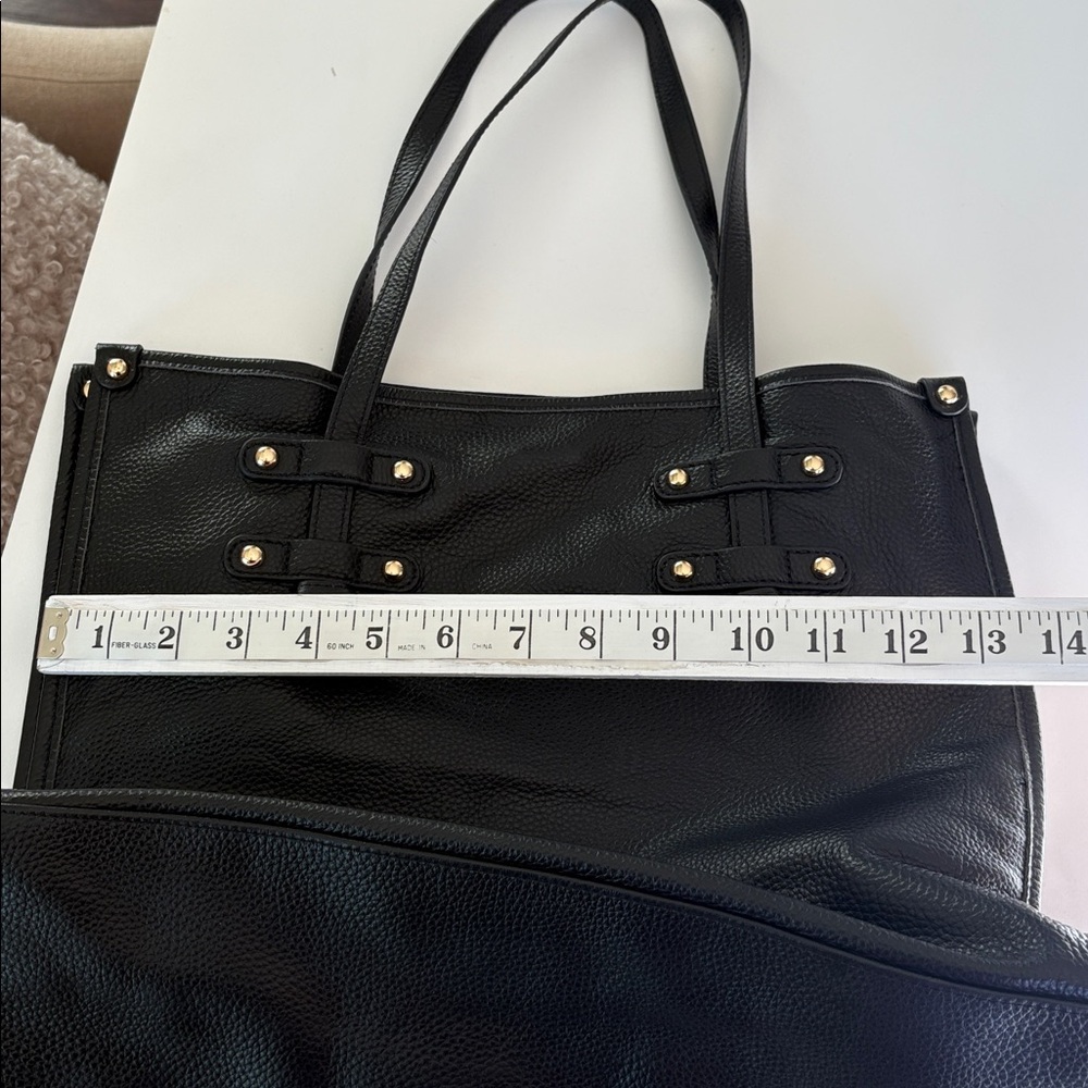 Laggo Siena Tote in Black Pebbled Leather, Zip Pockets, Classic, 13.5x12.5x5" - Picture 10 of 13